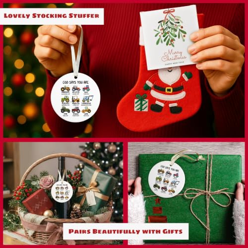 HUNIGIFT 2.87in Boy Christmas Ornament - Tractor & Construction Themed Kids’ Christian Gift, 10 Boy Variation