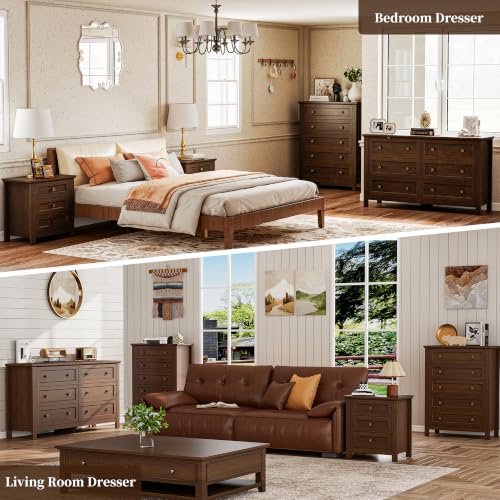 3-Piece Farmhouse Bedroom Furniture Set: 6-Drawer & 5-Drawer Dresser, Nightstand