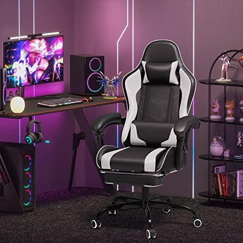 Ergonomic Gaming Chair with Footrest, Massage Lumbar Support & Recline