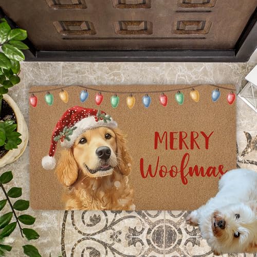 KFXHANGD Christmas Golden Retriever Dog Door Mat - 30x17 inch Outdoor Front Entrance Doormat (Variation: Dog)