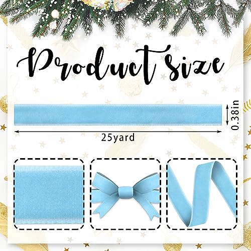 Velvet Ribbon for Crafts & Gift Wrapping - Light Blue 3/8" x 25 Yards - Style 3 Pale Blue