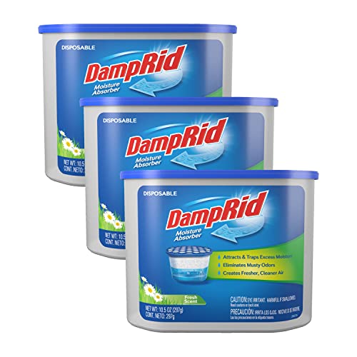 DampRid Fresh Scent Disposable Moisture Absorber, 10.5 oz., 3 Pack ? Attracts & Traps Excess Moisture, Eliminates Musty Odors, Creates Fresher, Cleaner Air, White
