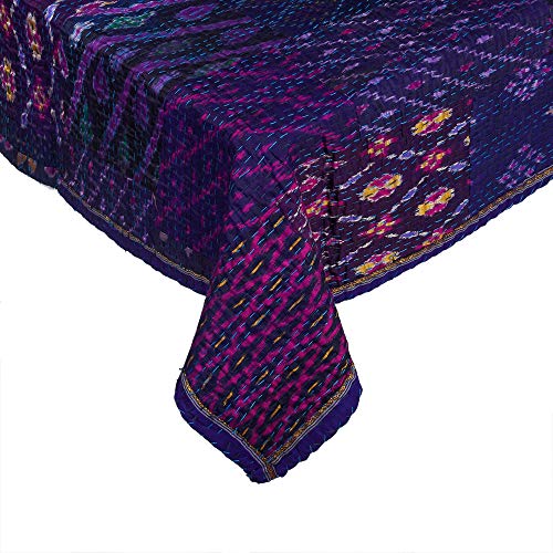Handmade Kantha Quilt - Indian Silk Patchwork, Twin Size (60"x90")