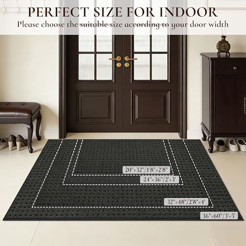 Large Indoor Door Mat 32"x48" - Non-Slip Absorbent Entryway Rug, Dark Grey