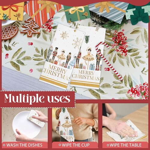 GREOXG Nutcrackers Christmas Kitchen Towels Set of 2, Snowflake Xmas Tree Absorbent Hand Towels, Holiday Decor