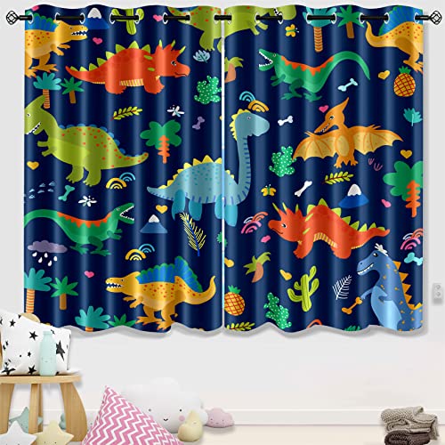 Dinosaur Print Blackout Curtains, Thermal Insulated Window Drapes 82x63