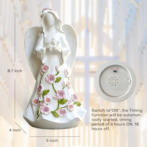Guardian Angel Figurine with LED Star Light, 8.6-Inch Battery Operated