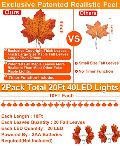 Lighted Fall Maple Leaf Garland with Timer - 2 Pack 20ft String Lights