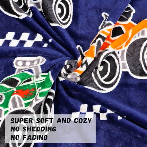 Glow in the Dark Truck Blanket for Kids, Soft Fleece Throw 40x60 Inches