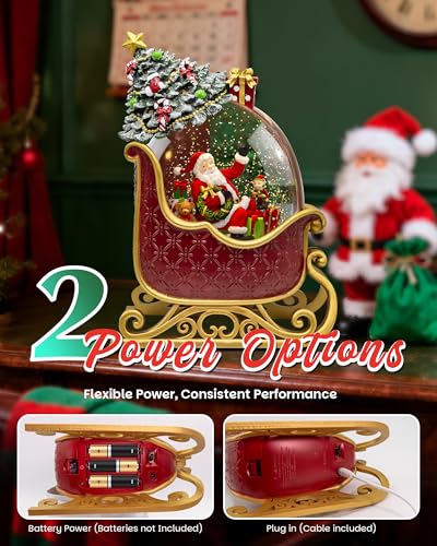 Musical Christmas Snow Globe Lantern with 8 Songs - 9.17" Santa Sleigh Decor