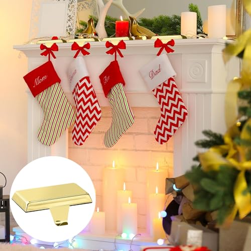 Christmas Stocking Holder Bases - 2 Pack Gold Metal Mantel Hangers