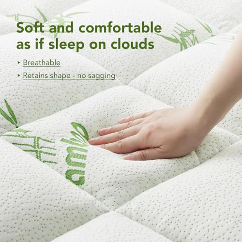 HYLEORY Queen Bamboo Mattress Topper - Extra Thick Cooling Pillow Top