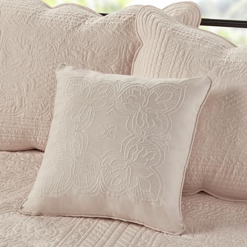 6-Piece Damask Quilted Daybed Cover Set with Scalloped Edges, Blush