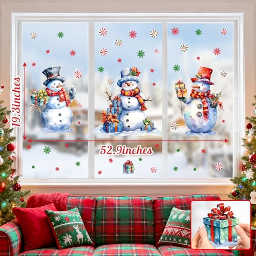 Kokolap Red & Green Snowman Christmas Window Clings Double Sided Holiday Decor