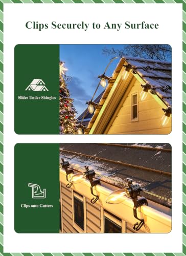 Black Christmas Light Clips for C7 & C9 string lights, 100 Pack - Gutter & Shingle Mounting