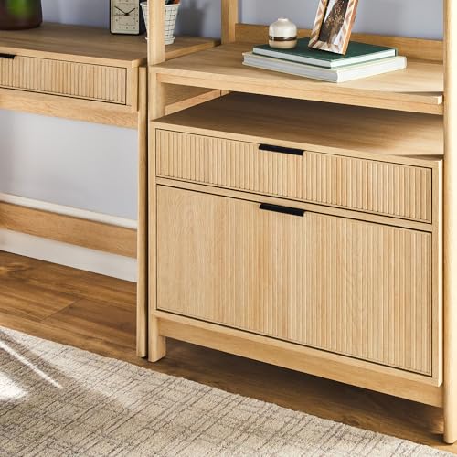 3-Piece Transitional Writing Desk and Bookcase Set in Coastal Oak