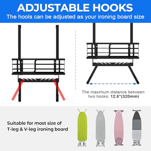 Over-the-Door or Wall Mount Ironing Board Hanger and Iron Storage Caddy