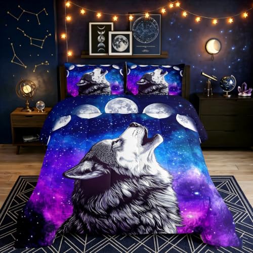 Galaxy Wolf Twin Comforter Set with Pillow Case - 3D Printed Bedding