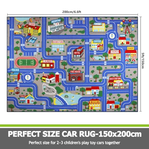 Kids City Road Playmat - 5' x 6'6" Washable Non-Slip Car Track Area Rug