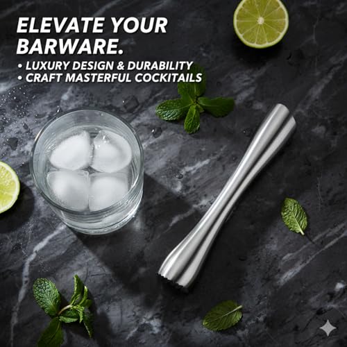 Yulatik 1 Pack Stainless Steel Cocktail Muddler 8 Inch Bar Tool for Mojitos & Old Fashioned