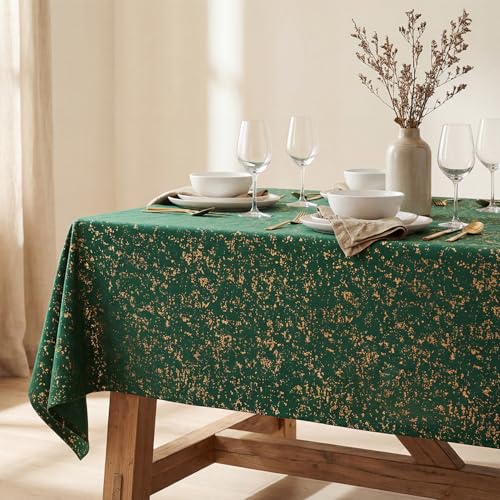Horaldaily Green Tablecloth with Golden Sequin 60x84 Rectangular