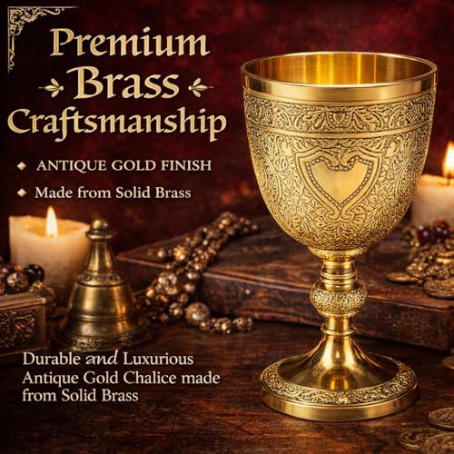 Vintage Brass Wine Chalice - Embossed Medieval Goblet for Ceremonial Use
