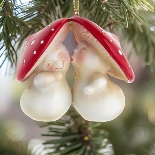 The Bridge Collection 2.83" Resin Kissing Mushrooms Ornament - Cute Mushroom Couple, Christmas Tree Decoration, Holiday Decor, Gift for Lovers