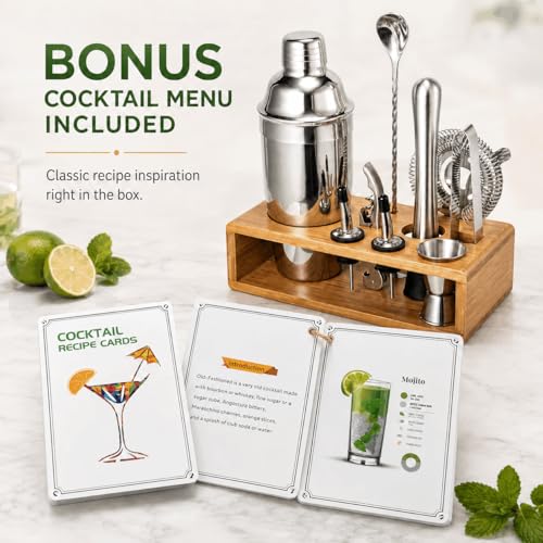 Semderm Silver Cobbler Cocktail Shaker Set - 18/8 Stainless Steel Bartender Kit with Stand