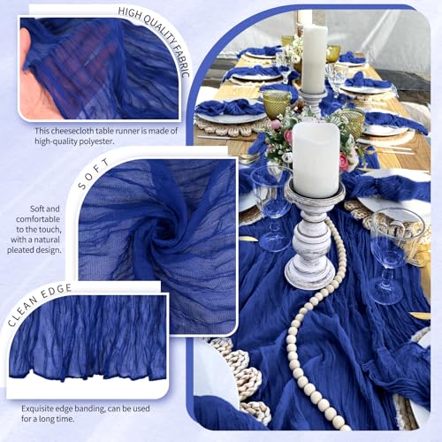 Showgeous Royal Blue Cheesecloth Table Runner 3 Pack 21 x 120 Inches - Elegant Wedding & Party Decor