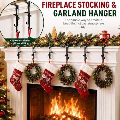 4-Pack Adjustable Christmas Stocking Holders for Fireplace Mantel