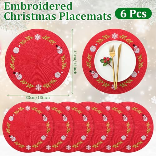 Remerry Santa Claus Christmas Placemats Set of 6 - Holiday Table Decor, Heat Resistant