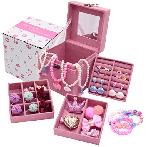 3-Layer Kids Jewelry Box with Mirror and 35-Piece Princess Accessory Set