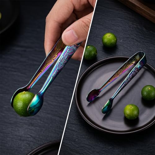 Elegaperma 2 Pairs Vintage Rose Pattern Sugar Cube Tongs - Stainless Steel, Mini