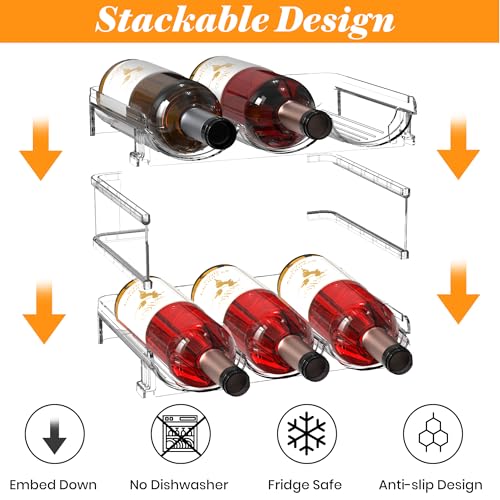 2-Tier Stackable Wine Rack and Water Bottle Organizer for Refrigerator