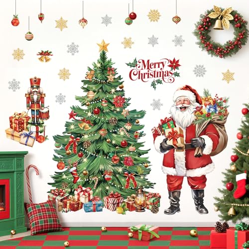 Decalmile Christmas Tree Santa Claus Wall Decals - Holiday Xmas Stickers for Home Decor