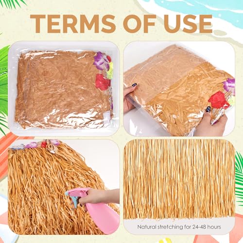 Tropical Luau Grass Table Skirt with Hibiscus Flowers - 9.8ft Waterproof