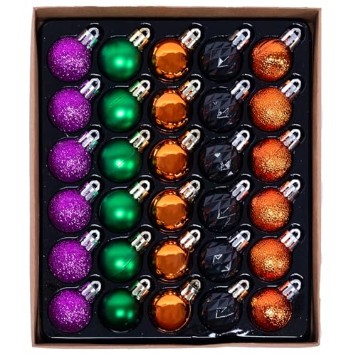 30-Piece Mini Halloween Ball Ornaments - 1.18 Inch Shatterproof Tree Decor