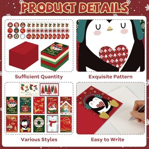 240 Sets Christmas Cards Bulk with Envelopes and Stickers Holiday