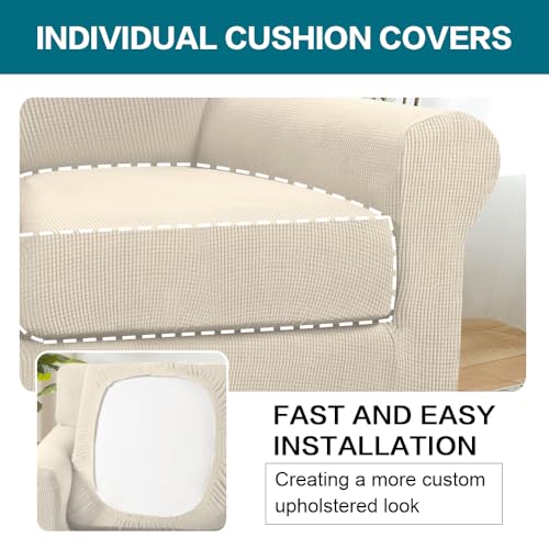 2-Piece Armchair Covers with Individual Cushion Covers - Beige