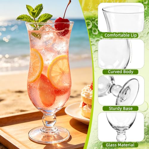 Clear Hurricane Glasses 6 Pack - 14 oz Tropical & Cocktail Drinking Cups