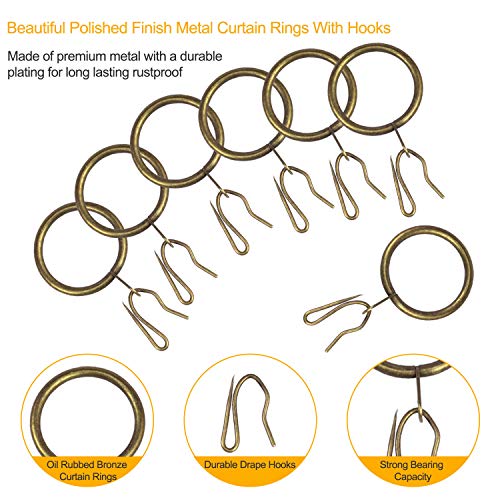 40 Pcs Metal Curtain Rings with Hooks, 30mm Diameter - Green Bronze