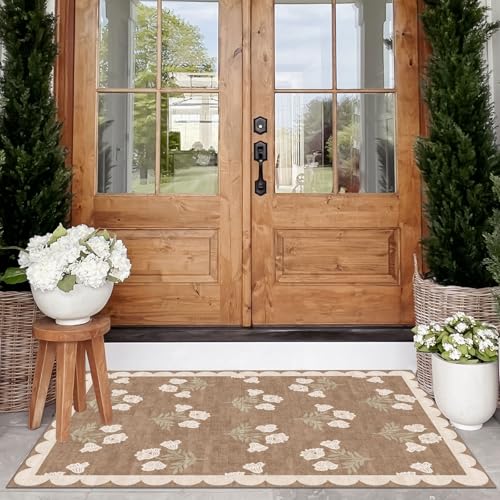 Floral Indoor Outdoor Rug 28" x 43" Non-Slip Washable Farmhouse Mat