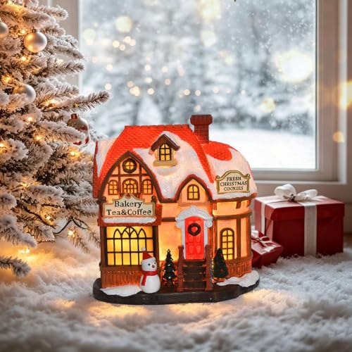 Light Up Christmas Village Houses - Resin Holiday Decor with LED Lighting