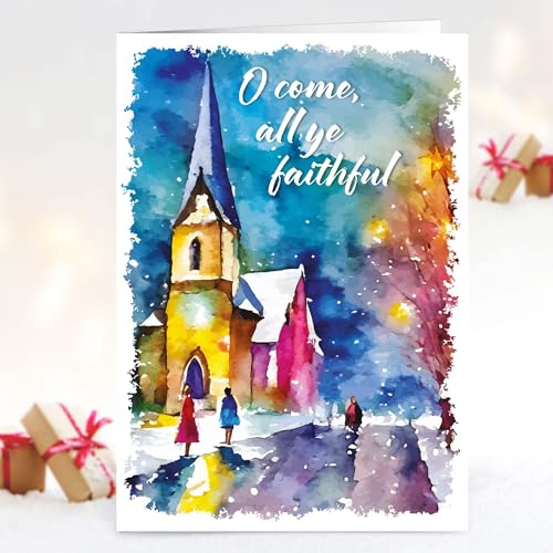 Religious Christmas Cards with Envelopes Pack of 20 - Come All Ye Faithful