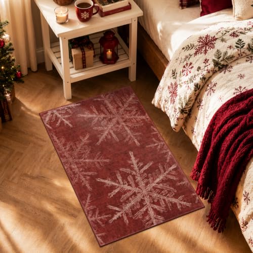 Lahome 2x3 Red Snowflake Christmas Rug - Christmas Kitchen Area Rug (2' x 3')