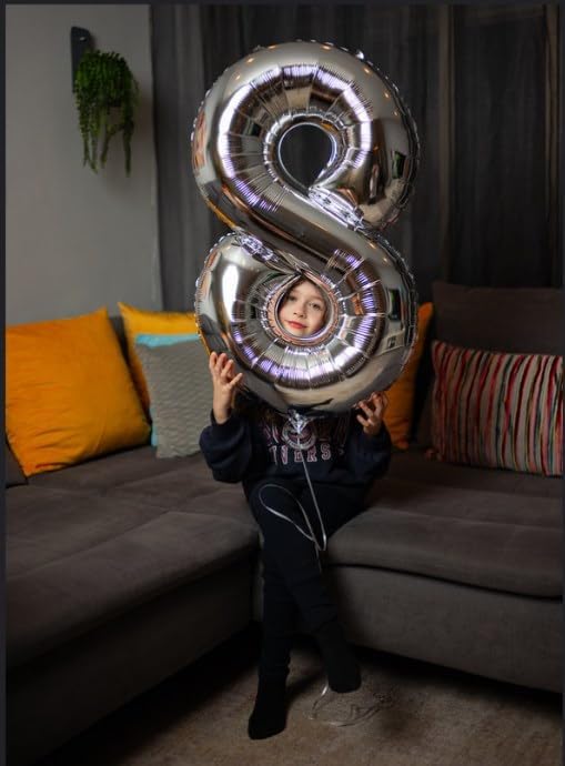 Silver 8 Balloon - 40 Inch Number Balloon for 8th Birthday Celebrations | Perfect for Boys & Girls