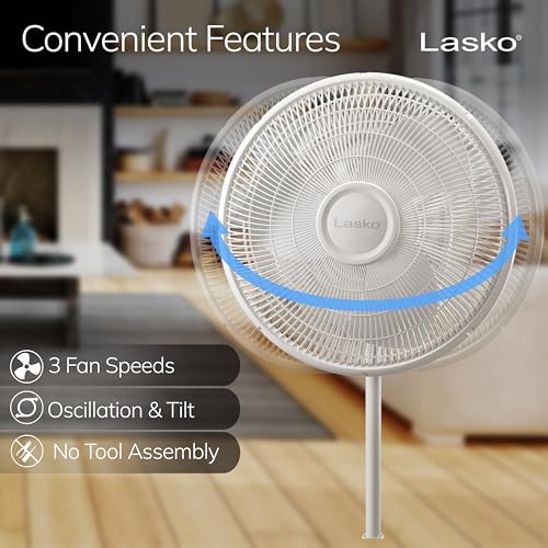 Lasko 47" Oscillating Pedestal Fan - 3 Quiet Speeds White Standing Fan