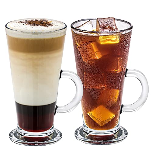 Large 12 oz Irish Coffee Mugs Set of 2 - Clear Lead-Free Glass with Handles for Hot & Cold Beverages