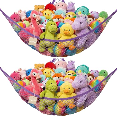 Large Stuffed Animal Corner Hammock for Toy Storage - 2 Pack, Purple