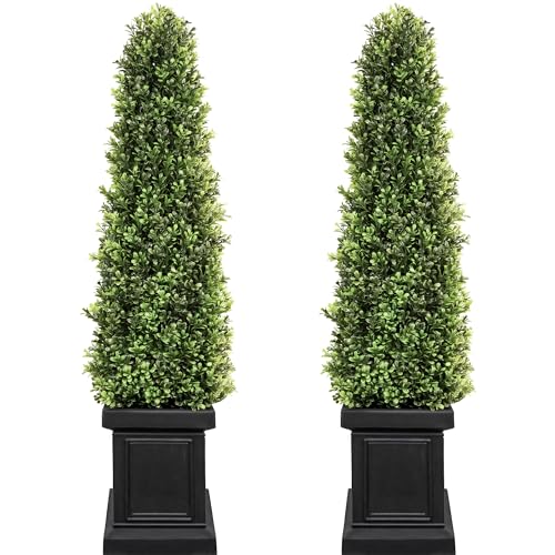 3.5ft Artificial Topiary Trees Set of 2, Boxwood Potted Plants for Porch
